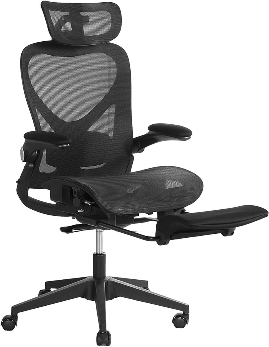 MODENUIT Ergonomische Bureaustoel met 3D Hoofdsteun en Lendensteun, Klapbaar, Zwart