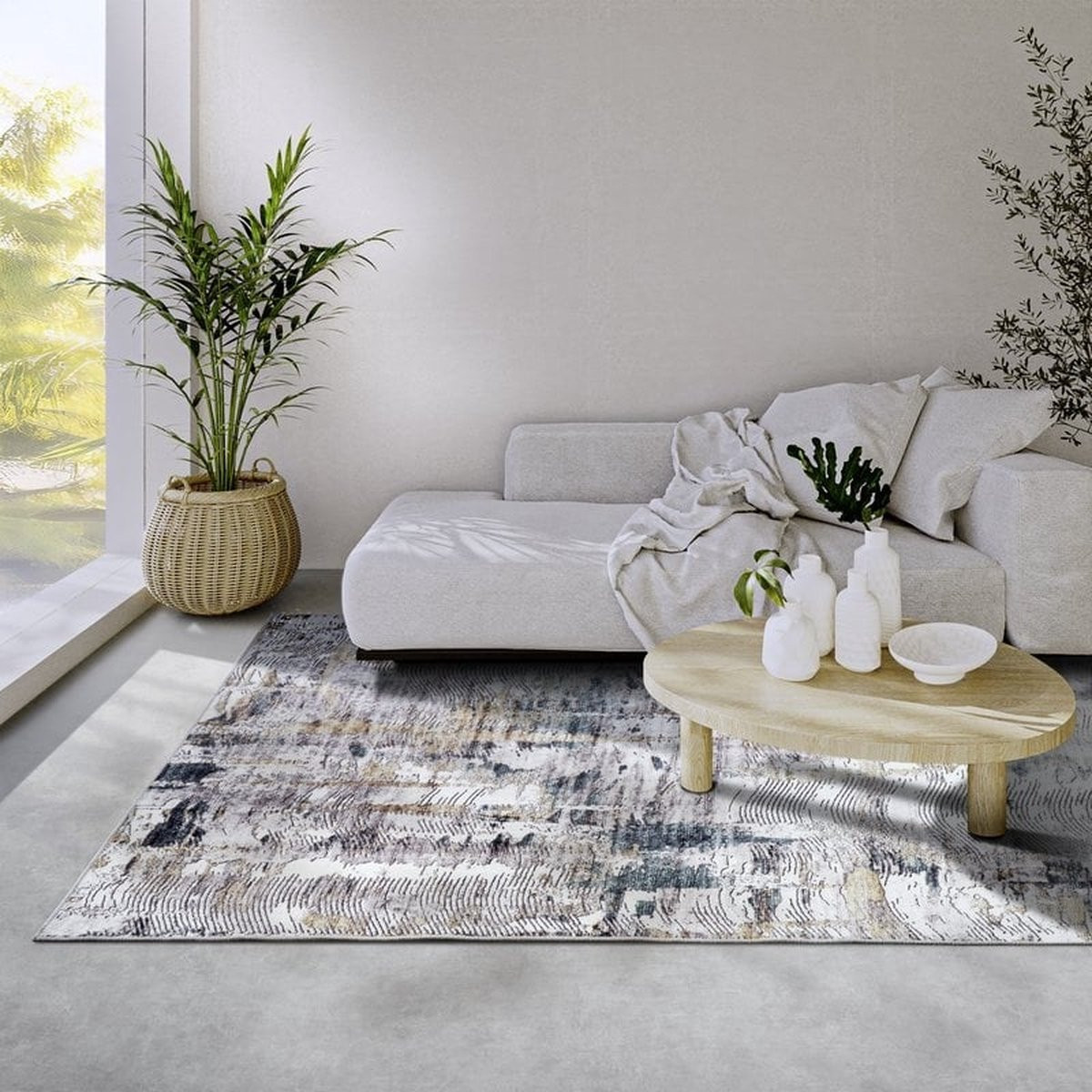 Flycarpets Elle Decoration Imagination Laagpolig Vloerkleed Malard Saphire Goud B/D: 80 x 150 cm