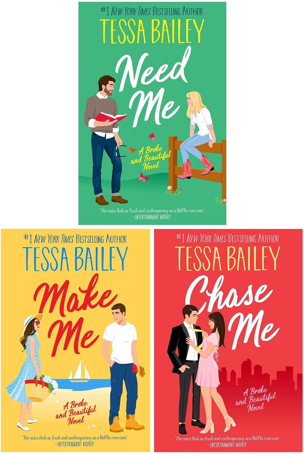 Avon Broke and Beautiful Series 3 Books Collection Set (Chase Me, Need Me & Make Me) by Tessa Bailey - Paperback Romance Trilogy - New