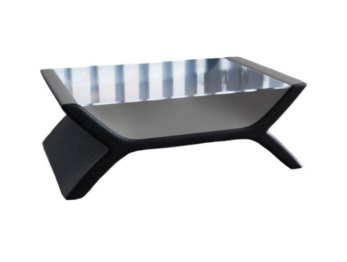 Sofa Dreams Couchtisch Calabria Tisch Stoff mit Sicherheitsglasplatte 12mm, Mikrofaser Bezug in Hellgrau, Akzentfarbe Kunstleder Schwarz