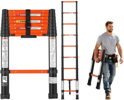 VEVOR Telescopische Aluminium Ladder 263cm - Uitschuifbare Ladder met 150kg Draagvermogen en Veiligheidsvergrendeling