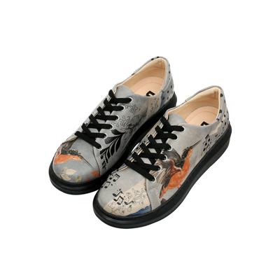 Plateausneaker DOGO "Myra Low-Top Sneaker Birds Chirping Damen Sneaker", Damen, Gr. 38, Normalschaft, grau, Lederimitat, Schuhe Skaterschuh Schnürschuh Sneaker low, Handgefertigt