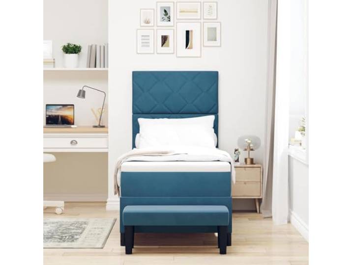 KTHLBRH Einzelbett mit Kopfteil aus Samt, Dunkelblau, 200 x 80 cm Struktur aus Holz, Matratze aus mittelfestem Schaumstoff, modernes Design