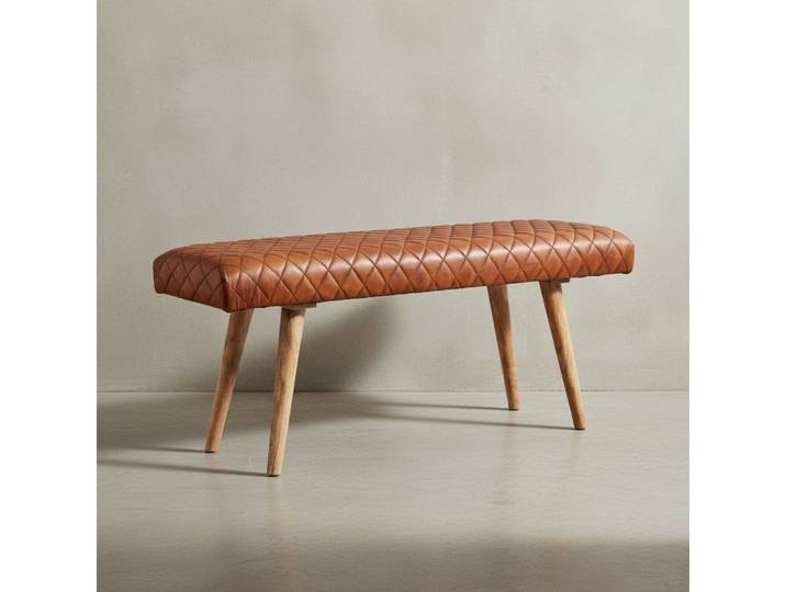 KADIMA DESIGN Sitzbank Sitzbank Echtleder / Massivholz Bank 115x53x38 cm, 2er Polsterbank, Flur Esszimmer Braun, Kleine Bettbank Leder, Dielenmöbel Flurbank