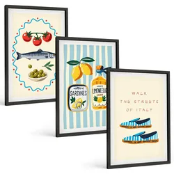 BILDER SET 3er Set - 40x60 cm Schwarzer Rahmen - Italienische Aromen und Lifestyle-Bilder