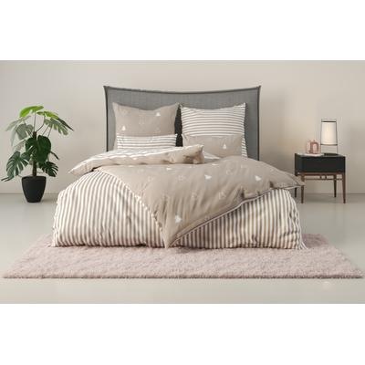 Wendebettwäsche OTTO HOME "JULIE", beige, B/L: 135cm x 200cm, 1 Stk., 1 Stk., Flanell, B/L: 40cm x 80cm, 2, Flanell, Obermaterial: 100% Baumwolle, Bettwäsche, Wendebettwäsche, Bettwäsche mit Tannenbäumen, Baumwolle, Winter, ab 135x200