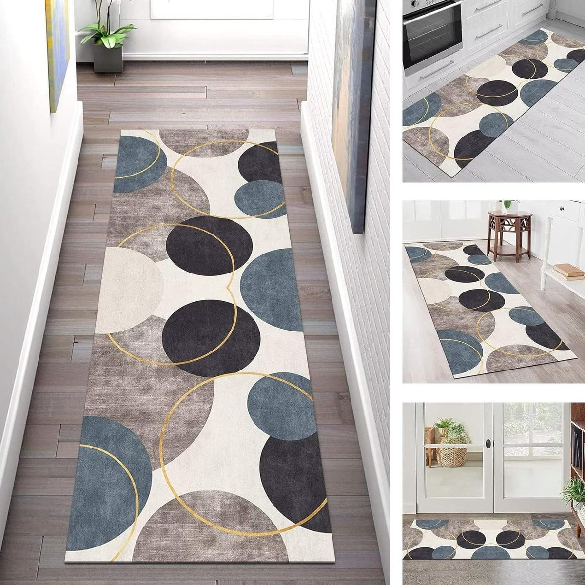 Keuken Runner Vloerkleed voor Gangpad en Keuken - Beige Bruin Blauw Donkergrijs - 50 x 200 cm