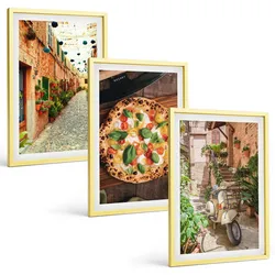 BILDER SET 3er Set - 40x60 cm Goldrahmen - Charmante Straßen mit Pizza