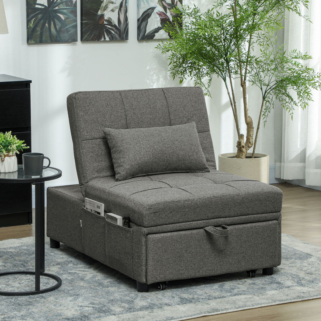 Latitude Run Single 72 " Upholstered Futon Charcoal Grey 81cm H X 72cm W X 104cm D