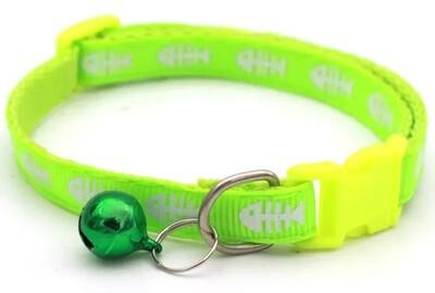 Inspired Finds Adjustable Fish Bone Cat Collar With Bell For Kittens & Small Pets green 3 Pcs