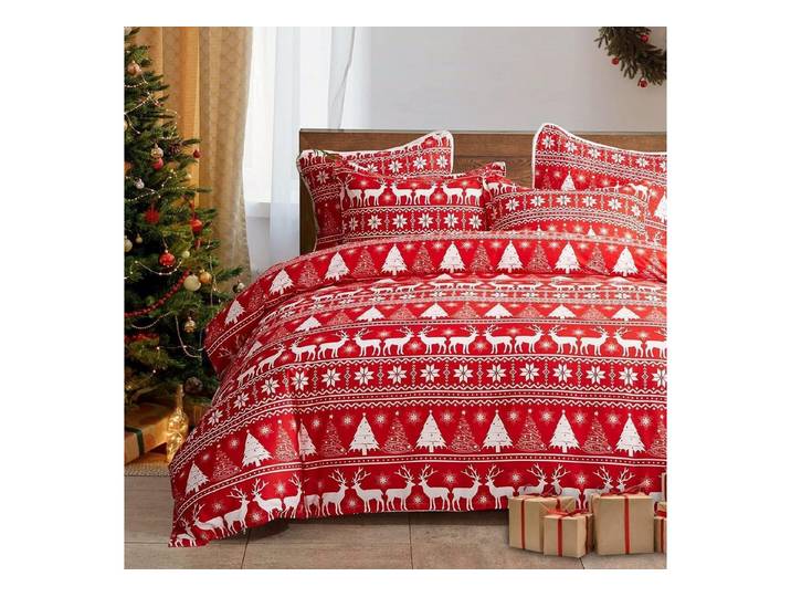 LuxusKollektion Jugendbettwäsche Bettwäsche-Set Weihnachtsedition Elch Rot 200x220cm