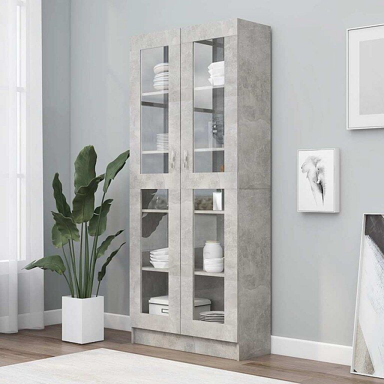 vidaxl Vitrina de madera de ingeniería gris hormigón 82,5x30,5x185cm