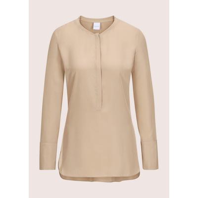 Hemdbluse MADELEINE "Seidenhemd Luxuriöse Bluse mit kragenlosem Design", Damen, Gr. 34, beige (cappuccino), Obermaterial: 100% Seide silk., Modern, Blusen Hemdbluse