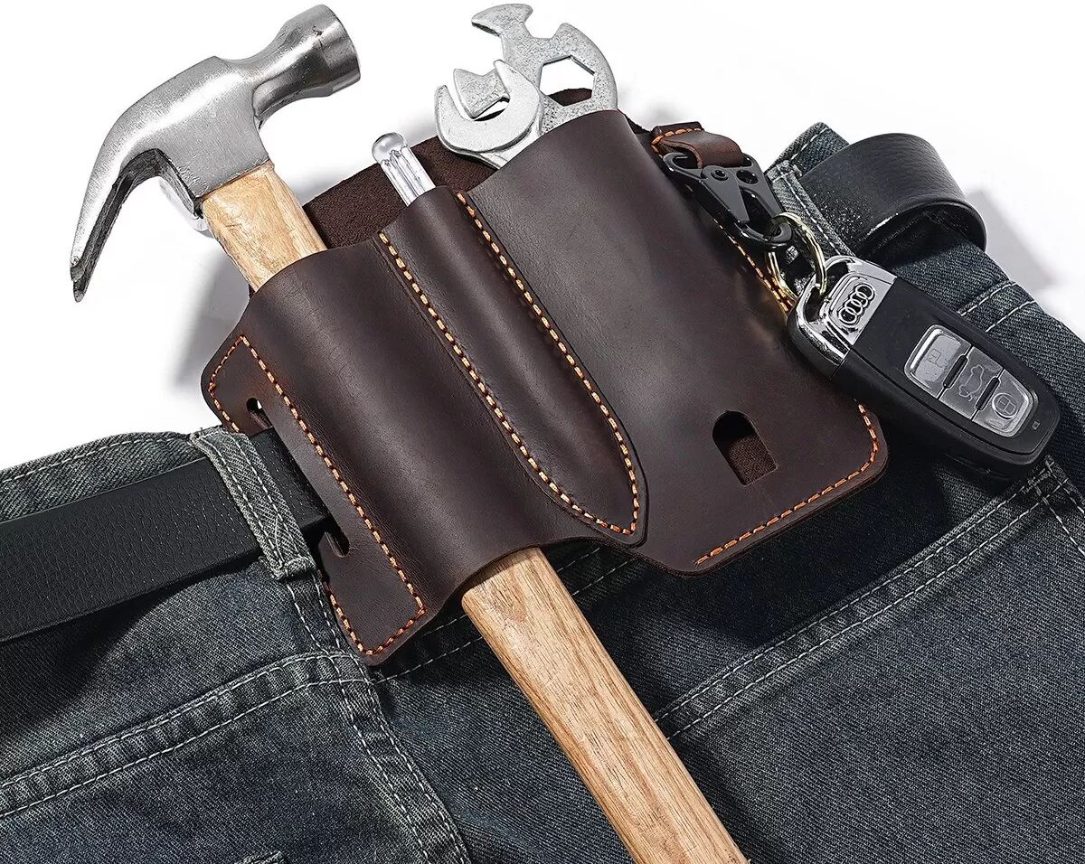 INF Kopfschicht Leder EDC Taktische Werkzeugtasche - Multifunktionale Gürteltasche mit Universal-Gürtelclip