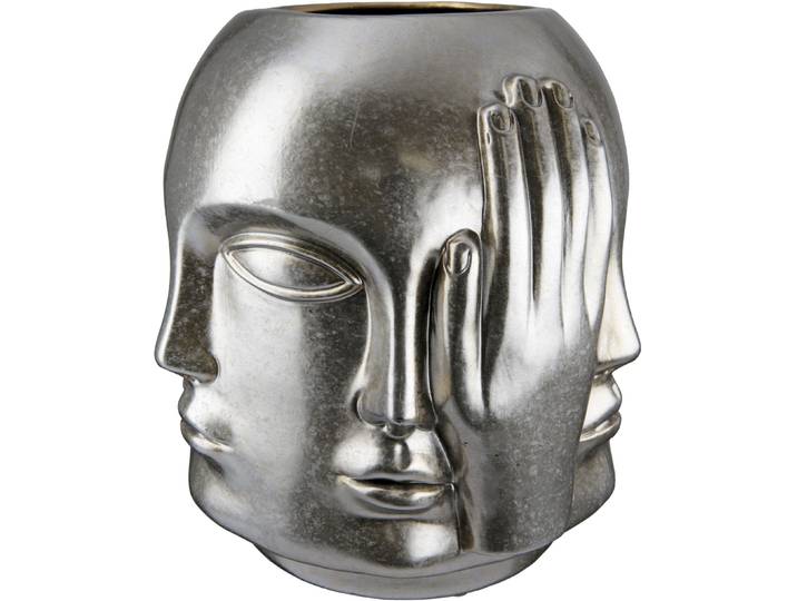 Tischvase CASABLANCA BY GILDE Ponto, nichts sehen, hören, reden, Höhe ca. 23 cm , silber (silberfarben), H:23cm Ø:20cm, Keramik, Vasen, Tischvase, dekorative Vase aus Keramik, Blumenvase