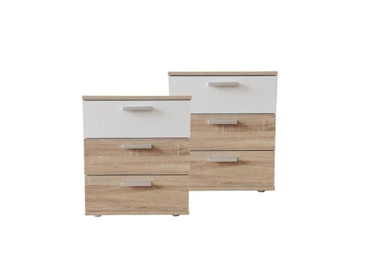 HTI living Nachtkommode 3 Schubladen Nina Sonoma Weiß 2er-Set Nachtschrank Nachttisch
