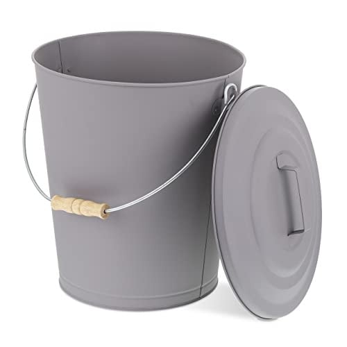 Relaxdays Asemmer met deksel, 42 liter, Grijs/Bruin, Staal, B/D/H: 35,5 x 35,5 x 42 cm