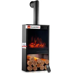 KAMINIO KAMINIO Elektrokamin HUGO mit Ofenrohr - Elektrischer Kaminofen - Schwarz