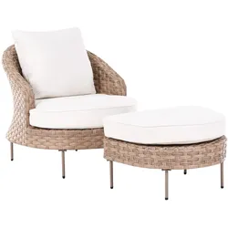 GARTENSESSEL mit Ottomane Polyrattan Braun Arcille