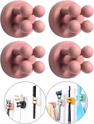 Inspire Picks Silicone Self Adhesive Toothbrush Holder Waterproof Multi Function Wall Hook For Bathroom Organization pink 4pcs