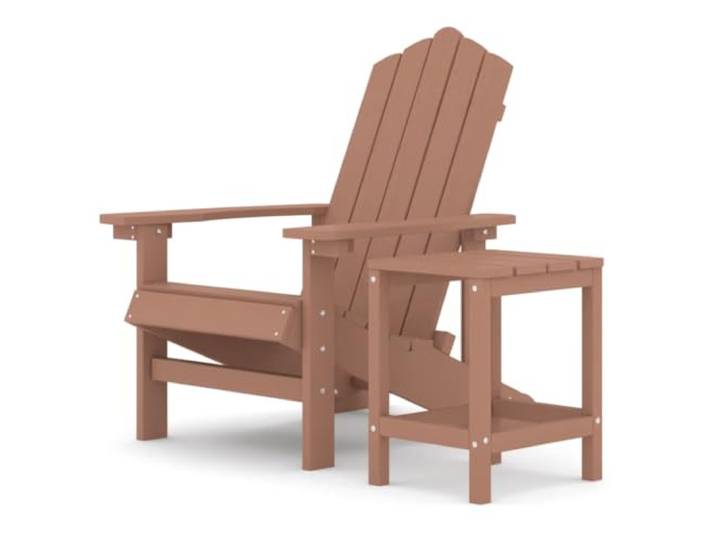 KUTYWEXFM Adirondack Gartenstuhl mit Beistelltisch 2-tlg Set Braun HDPE Wetterfeste Sitzgruppe aus robustem HDPE für Terrasse und Balkon mit pflegeleichter Ablage für Getränke.