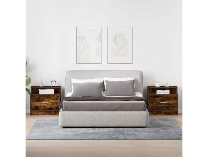 KTHLBRH Nachttische mit Schublade 2 Stück Eiche Smoke 51 x 31 x 47 cm Stabile Spanplatte, offenes Fach, einfache Reinigung, 60 kg Gesamtkapazität
