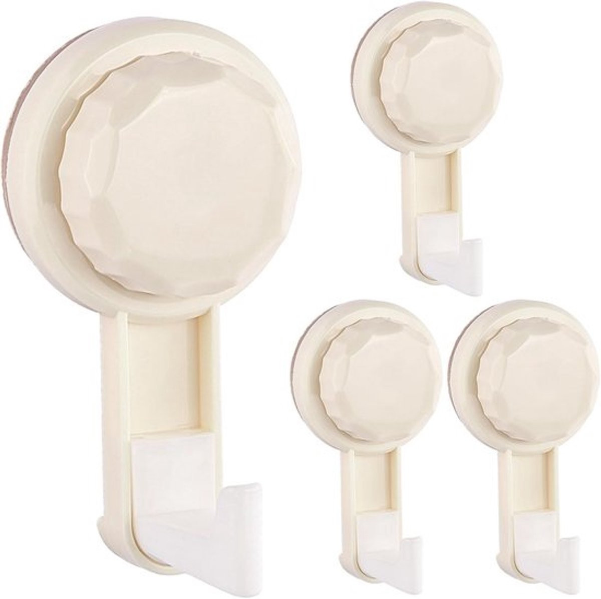 SnelShoppen Suction Cup-haakjes, 4 stuks, wit, max. 5 kg, voor badkamer en keuken