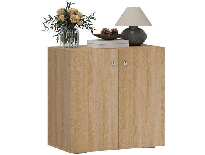 CollaHausse Meuble Multi-usages 2 Portes Poignées Aluminium Bois pour Salon et Bureau 70x39x70 cm