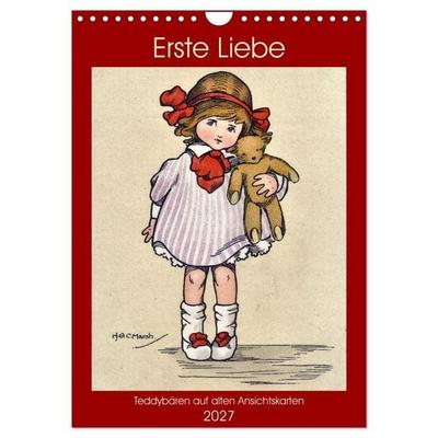 Erste Liebe - Teddybären auf alten Ansichtskarten (Wandkalender 2027 DIN A4 hoch), CALVENDO Monatskalender