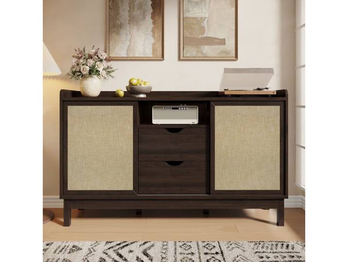 Buffet - Élégant - 2 portes coulissantes - 2 tiroirs - Noyer 150x39.5x80 cm