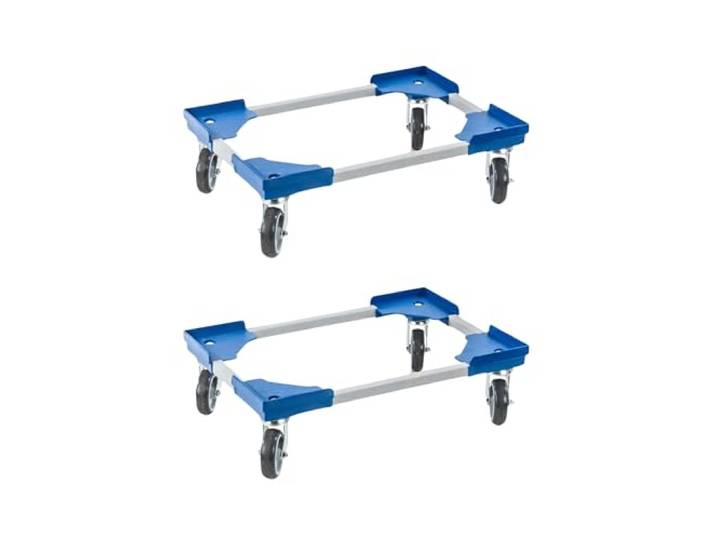 PROREGAL SparSet 2X Profi-Flex Transportroller für Euroboxen 60x40cm mit Gummiräder blau 4 Lenkrollen Traglast 300kg Kistenroller Logistikroller Rollwagen Profi-Fahrgestell