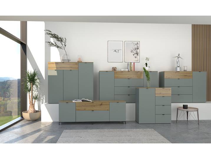 TV-Lowboard mit Absetzung MDF Mitteldichte Holzfaserplatte , foliert Grün/Mintgrau 181 x 54 x 41cm