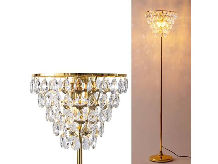 Alpinaluz Lampadaire en verre - Design élégant avec base dorée\, abat-jour en cascade et 3 lumières E14 - Style moderne pour salon\, chambre et bureau