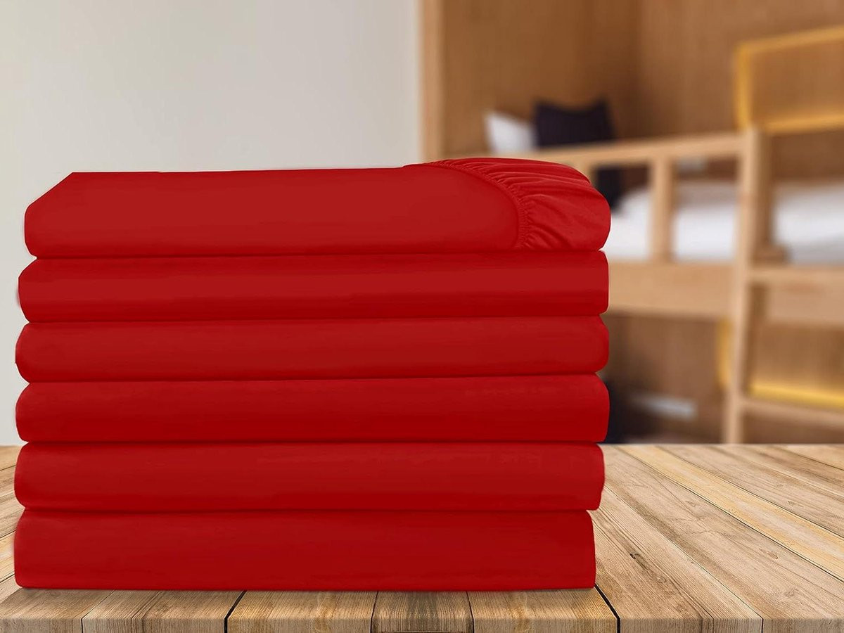 Set van 6 kreukvrije en vlekbestendige hoeslakens voor Twin XL, Rood
