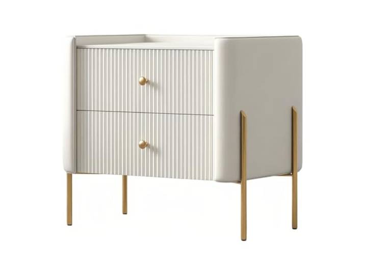 Zimmer Nachttisch, 2 Schubladen, Metallbeine, Steinplatte, erhöhter Rand Zur Aufbewahrung im Schlafzimmer(Weiß,Groß)