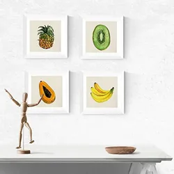 POSTER Set mit 4 Bunte tropische Früchte 20x20cm Schwarzer Rahmen