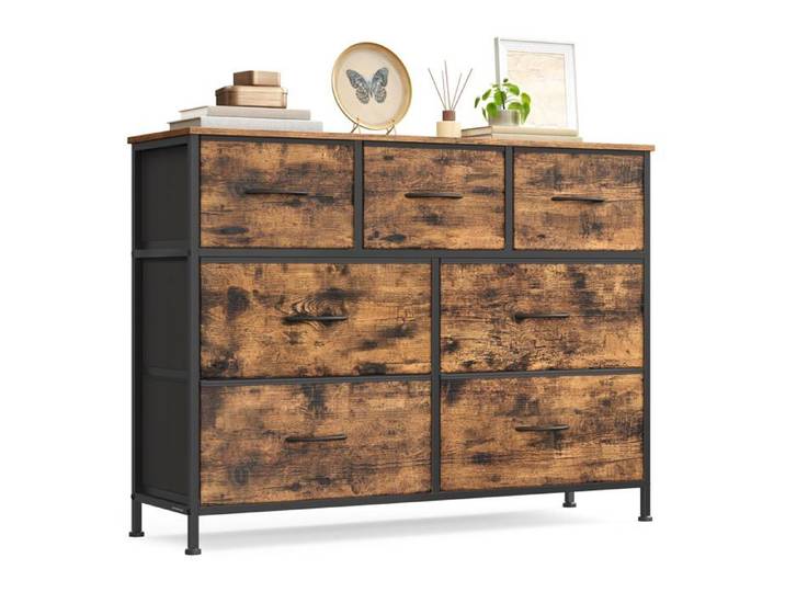 BELLAH Collection - Commode Meuble de Rangement pour Marron Rustique + Noir D'encre 30P x 30P x 98.8l x PETIT MEUBLE DE RANGEMENT