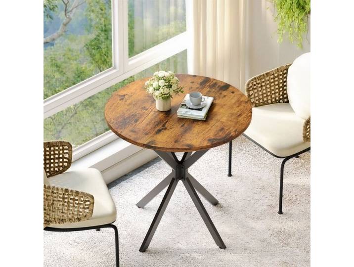 Table à Manger Ronde de 80cm - Convient pour 2 à 4 Personnes-Convient pour la Cuisine-la Salle à Manger-Le café-Le Salon-marron noir