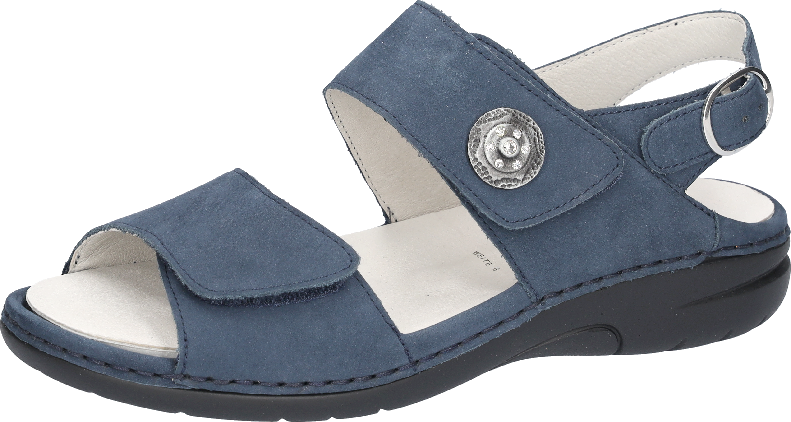 Sandalette WALDLÄUFER "Gunna", Damen, Gr. 4 (37), Leder, blau (jeansblau), Nubukleder, unifarben, Basic, Schuhe Sandalette, Sommerschuh, Komfortschuh, Sandalette in Bequemweite G (= weit) jeansblau 4 (37), Leder