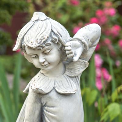 Zaer Ltd "30"" Tall Magnesium Fair Garden Statue with Basket Antique White"