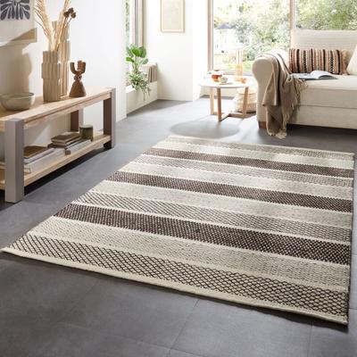 Wollteppich THEKO "TRONDHEIM 03", grau, B:130cm H:10mm L:190cm, Wolle, Teppiche, Handweb Teppich, Flachgewebe, reine Wolle, handgewebt, gestreift