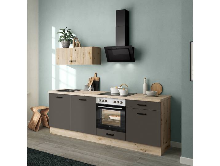 Küchenzeile Pado 195 cm 195 x 185 x 60cm Ausrichtung links Braun/Dunkelbraun ohne Elektrogeräte