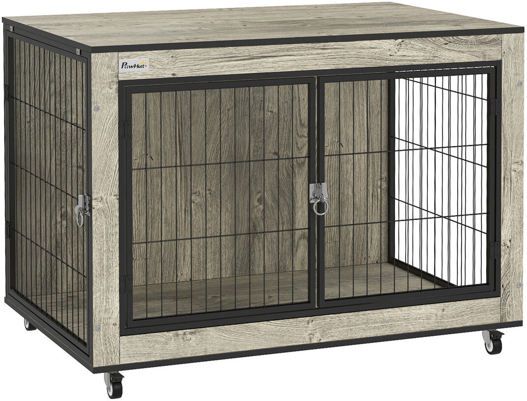 PawHut Dog Crate Furniture on Wheels for Medium Dogs Grey Medium (20-50lbs)