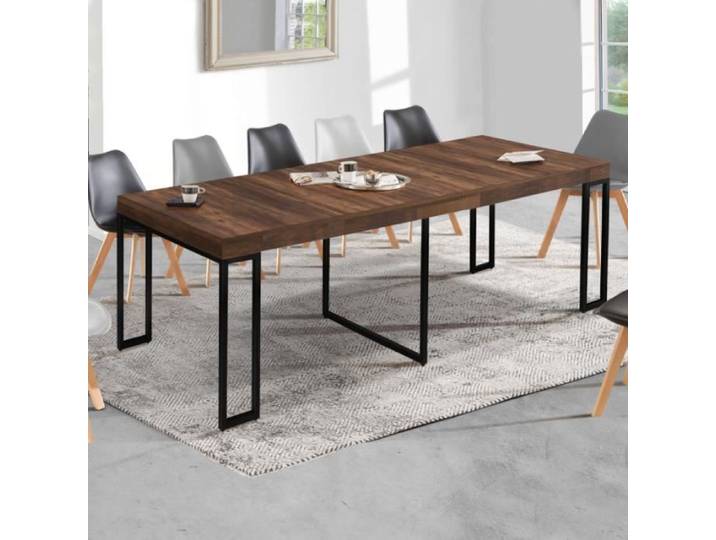 IDMARKET Table console extensible TORONTO 14 personnes 300 cm bois foncé noyer design industriel