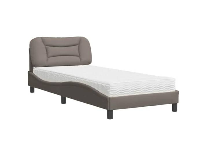 PUGYNBK Bett mit Matratze Hvar, Stoff, Grau, Taupe, 90 x 190 cm 22D-Schaumstoff, Härte H2 H3, Kopfteil, Lattenrost, modern