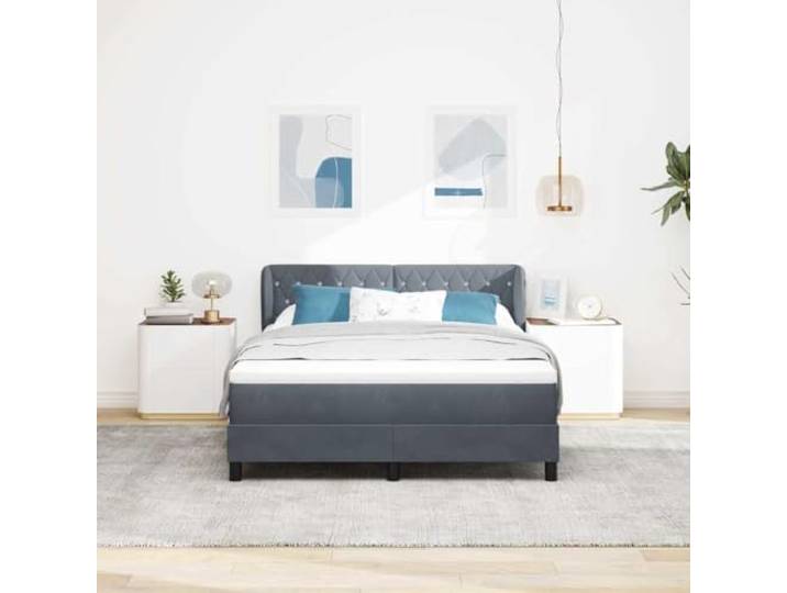 KTHLBRH Doppelbett 160 x 200 cm Samt Dunkelgrau mit Kopfteil Inklusive Federn, modernes Design, verstellbares Kopfteil, weiche Oberfläche