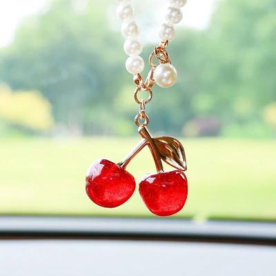 Inspired Finds Cute Cherry Rearview Mirror Car Pendant Hanging Decoration sparkling Pink