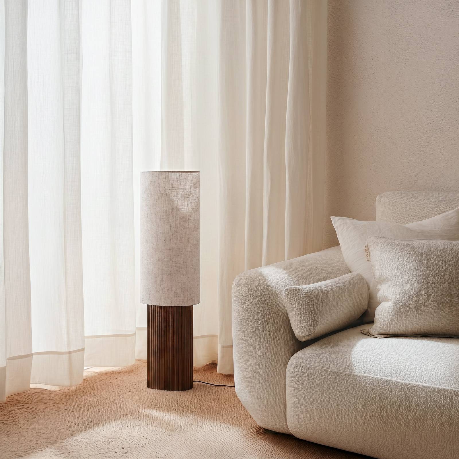 Stehlampe Kimiko Lindby, Holz dunkel, für Wohn- / Esszimmer, Holz, Skandinavisch, Stehlampe