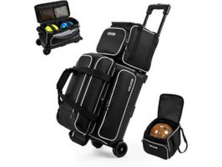 VEVOR Sac de Bowling à 2 Roulettes, Valise de Transport pour 3 Boules, Noir, pour Voyage, Poignée Télescopique, Fourre Tout Bowling avec Compartiment Séparé pour Chaussures et Poche pour Accessoires