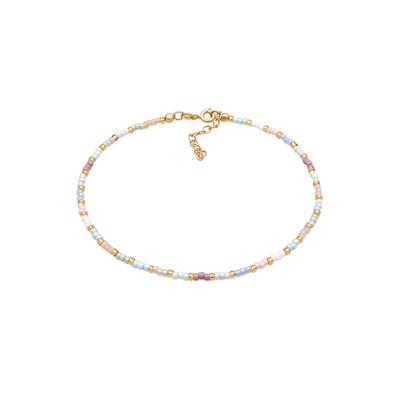 Fußkette ELLI "Fußschmuck Glasperlen Pastell Sommeraccessoire 925 Sterling Silber" Gr. 22, gold, Fußketten, Damen, Silber 925 (Sterlingsilber)